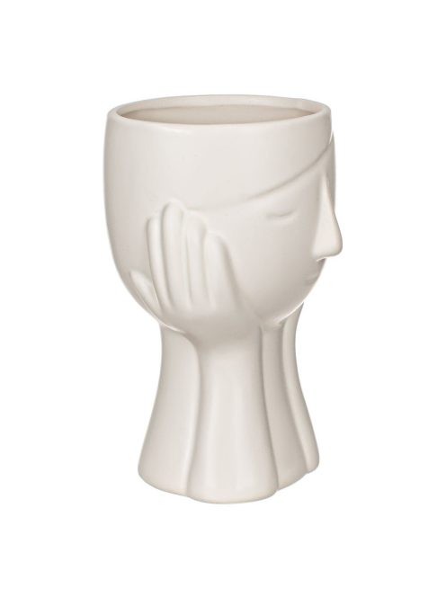 Декоративна керамична ваза – кашпа с дизайн на момиче, в бяло, 13.5x13x20 см – 1 л