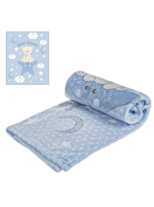 Бебешко поларено одеяло Мече, 90x80 cm, Синьо