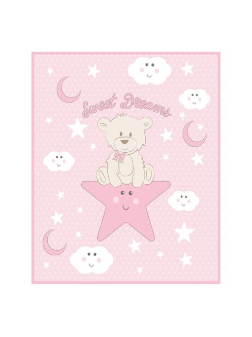 Бебешко поларено одеяло Мече, 90x80 cm, Розово