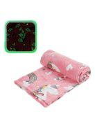 Детско поларено одеяло - фосфорециращо Unicorn Rainbow, 140x100cm, Розов