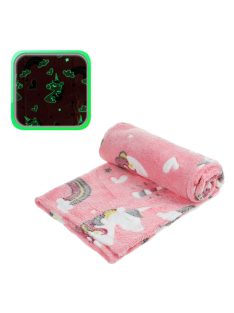   Детско поларено одеяло - фосфорециращо Unicorn Rainbow, 140x100cm, Розов