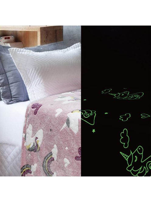 Детско поларено одеяло - фосфорециращо Unicorn Rainbow, 140x100cm, Розов