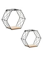 Комплект универсален рафт за стена 2бр - 2 размера, Форма Шестоъгълна, Метал и дърво, 29x10.5x25.5 - 23x10.5x20cm