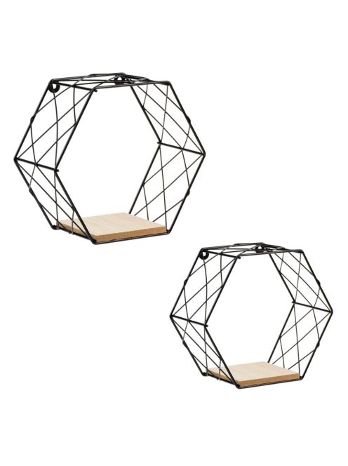Комплект универсален рафт за стена 2бр - 2 размера, Форма Шестоъгълна, Метал и дърво, 29x10.5x25.5 - 23x10.5x20cm
