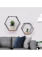 Комплект универсален рафт за стена 2бр - 2 размера, Форма Шестоъгълна, Метал и дърво, 29x10.5x25.5 - 23x10.5x20cm