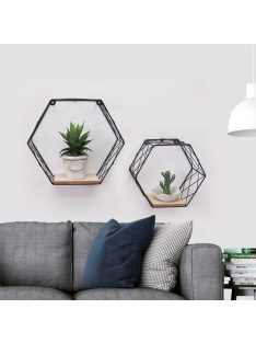   Комплект универсален рафт за стена 2бр - 2 размера, Форма Шестоъгълна, Метал и дърво, 29x10.5x25.5 - 23x10.5x20cm