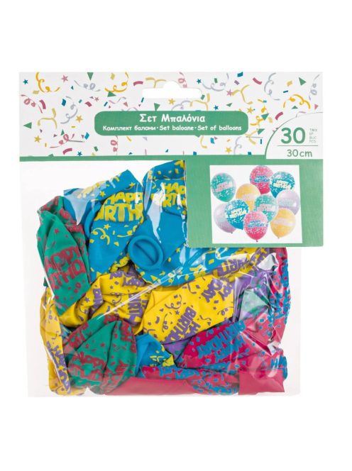 Комплект балони (30ч) Happy Birthday, Латекс, Party balloon set, 30 cm