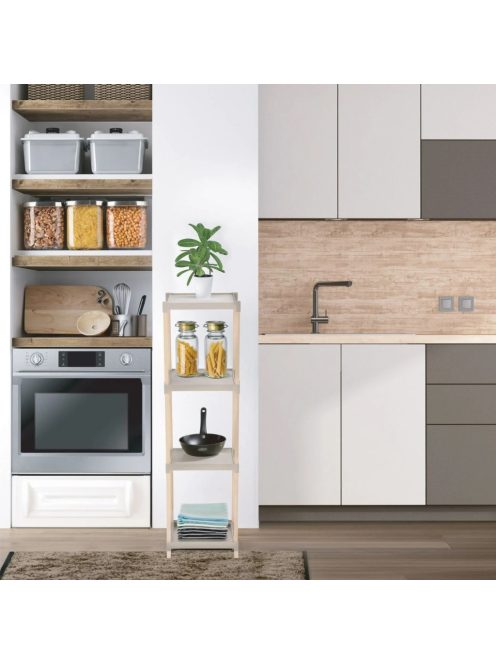 Универсална етажерка на 4 нива, Дървена с пластмасови рафтове, 100x25x26 cm