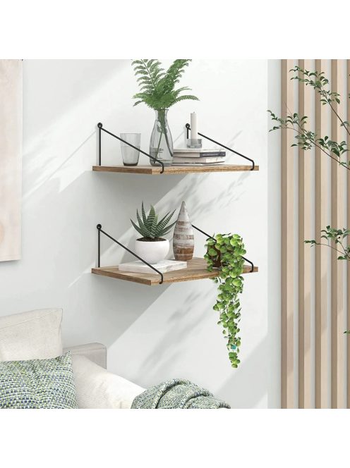 Универсален рафт за стена, Форма триъгълна, Метал и дърво, 40 x 15 x 20 cm