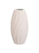 Декоративна керамична ваза, бежова с релефни вълнообразни шарки, 7.8x15.2cm