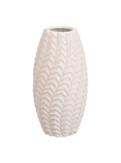 Декоративна керамична ваза, бежова с релефни вълнообразни шарки, 7.8x15.2cm