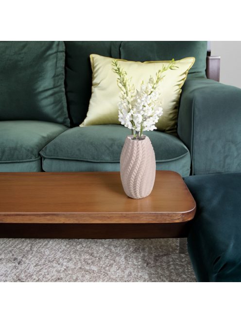 Декоративна керамична ваза, бежова с релефни вълнообразни шарки, 7.8x15.2cm