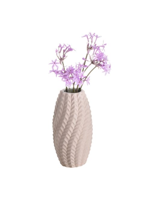 Декоративна керамична ваза, бежова с релефни вълнообразни шарки, 7.8x15.2cm