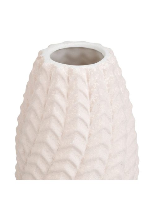 Декоративна керамична ваза, бежова с релефни вълнообразни шарки, 7.8x15.2cm