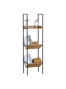   Поставка за книги - метална етажерка с 3 дъбови рафта, 40×27×150 см