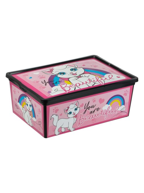 Кутия за съхранение с капак Коте Мари, Пластмасова, 37x26x14 cm