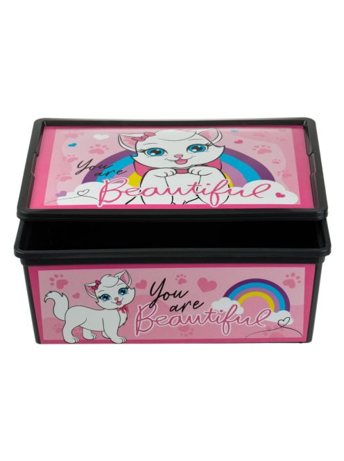 Кутия за съхранение с капак Коте Мари, Пластмасова, 37x26x14 cm