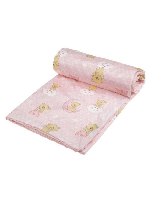 Бебешко поларено одеяло Мече, Двулицево 90x80 cm, Розово