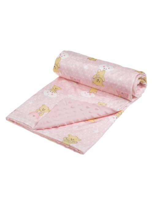 Бебешко поларено одеяло Мече, Двулицево 90x80 cm, Розово