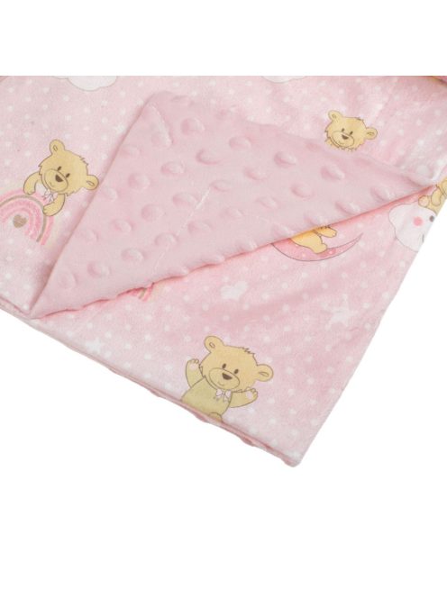 Бебешко поларено одеяло Мече, Двулицево 90x80 cm, Розово