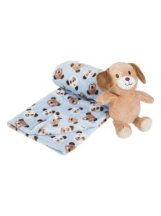   Бебешко поларено одеяло Куче с плюшена играчка, Двулицево 100x75 cm, Син