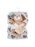 Бебешко поларено одеяло Куче с плюшена играчка, Двулицево 100x75 cm, Син