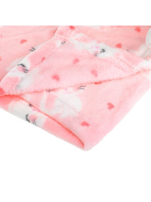 Бебешко поларено одеяло Коте с плюшена играчка, Двулицево 100x75 cm, Розово