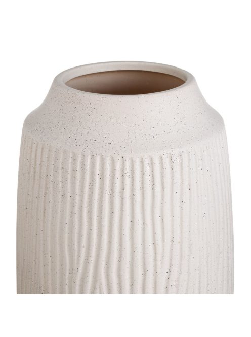 Декоративна керамична ваза с релефни вертикални линии в пясъчен цвят, 22x35 см