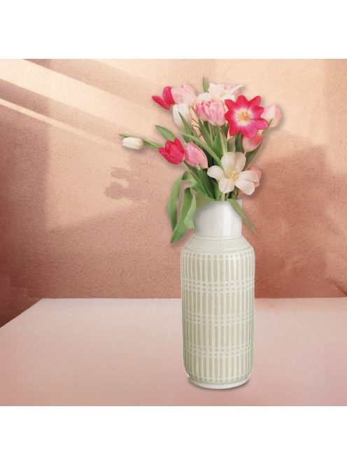 декоративна керамична ваза с гланцирано покритие и релефни вертикални линии в пясъчен цвят Ø19x48 сm 