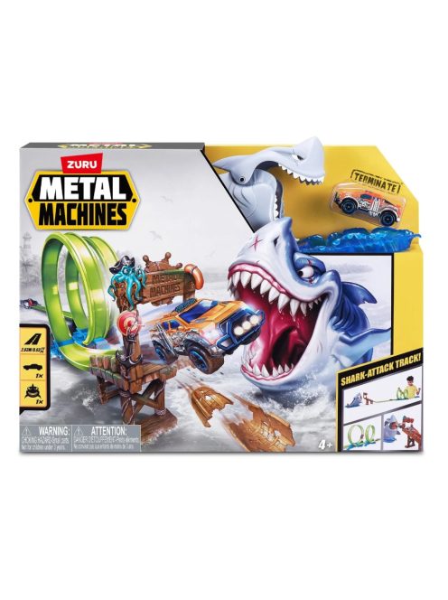 Детска Писта "Акула" и 1 количка,Дължина на пистата 2,63 cm, ZURU Metal Machines Shark Attack Track Set, 40x8x30cm, 4+ години