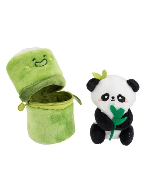 Плюшено мече ПАНДА в зелена бамбукова кутия с цип, 11 cm