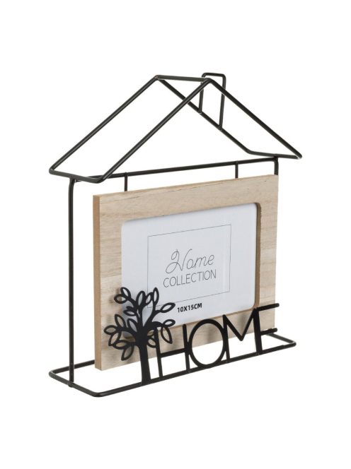 Дървена рамка за снимки в метална основа с форма на къща с надпис „Home“, 21x7x23 см