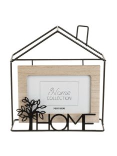   Дървена рамка за снимки в метална основа с форма на къща с надпис „Home“, 21x7x23 см