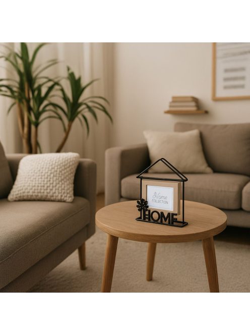Дървена рамка за снимки в метална основа с форма на къща с надпис „Home“, 21x7x23 см