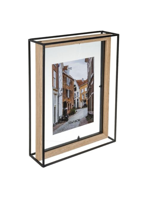 Дървена рамка за снимка със стъклено пано в метална основа, 23x7x30 см