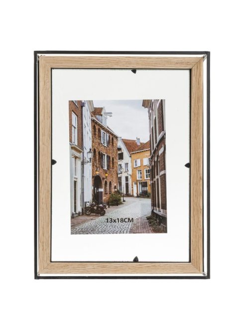 Дървена рамка за снимка със стъклено пано в метална основа, 23x7x30 см