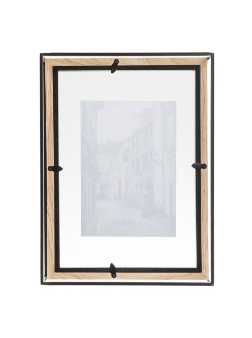 Дървена рамка за снимка със стъклено пано в метална основа, 23x7x30 см
