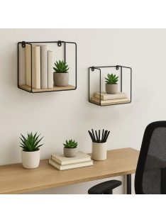   Комплект универсален рафт за стена 2бр - 2 размера, Форма Правоъгълна, Метал и дърво