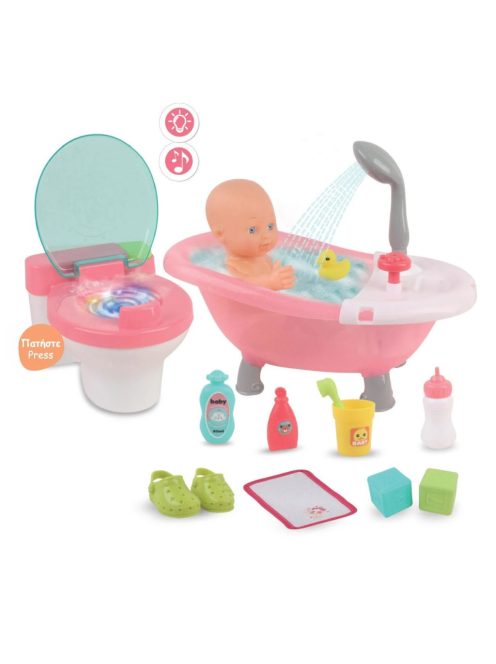 Детски комплект Бебе-Кукла (40см) с аксесоари за баня и звукови ефекти, 38x18x40 cm , 3+ години