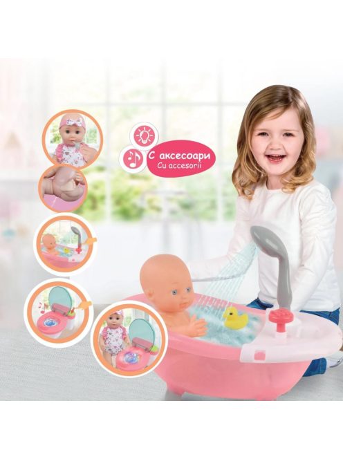Детски комплект Бебе-Кукла (40см) с аксесоари за баня и звукови ефекти, 38x18x40 cm , 3+ години