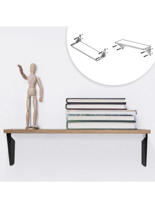Универсален рафт за стена от дърво с метални орнаментни подпори, До 3 кг., 60x20x1.5 cm, Дъб