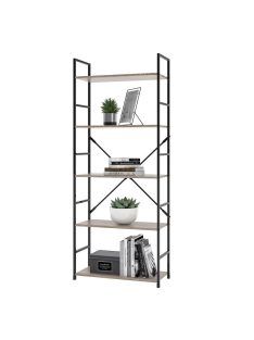   Поставка за книги - метална етажерка с 5 дъбови рафта, 58.6×23.5×144 см