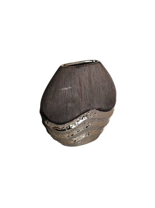 Декоративна керамична ваза с удължена форма, Бронз-Кафяв цвят, 21 см