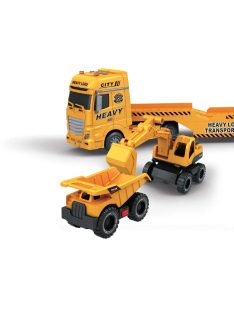   Тир с ремарке и 2 строителни машини, Светлини и звуци, 59x15x24cm, Жълт, 3+ години