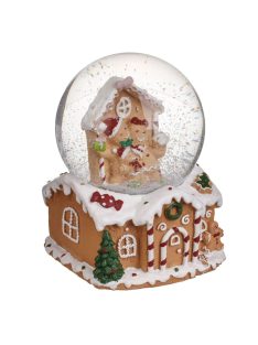   Коледна декоративна музикална снежна топка „Gingerbread къща“ с LED, 10x10x14 cm