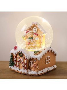   Коледна декоративна музикална снежна топка „Gingerbread къща“ с LED, 10x10x14 cm