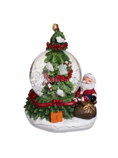   Коледна декоративна снежна топка с Дядо Коледа и чувал, Led80 осветление, 9×8×13см
