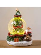 Коледна декоративна снежна топка с Дядо Коледа и чувал, Led80 осветление, 9×8×13см