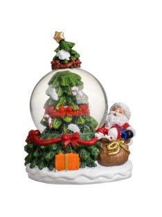   Коледна декоративна снежна топка с Дядо Коледа и чувал, 9×8×13см