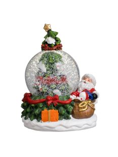   Коледна декоративна снежна топка с Дядо Коледа и чувал, 9×8×13см